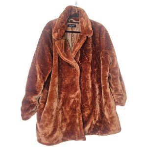 NEW LOOK Burnt Orange Faux Fur Coat - Size 2X